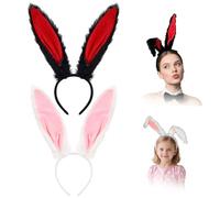 TUONYIS Lot de 2 bandeaux avec oreilles de lapin, serre-tête oreilles de lapin de Pâques, bandeau pour femme, accessoire de costume de lapin de Pâques pour cosplay, fête (blanc, noir, taille unique)