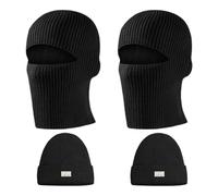 TUONYIS Lot de 2 cagoules de ski d'hiver en tricot thermique avec cache-cou pour deux usages, masque de ski, coupe-vent, tour de cou pour casque respirant pour l'extérieur., Noir , Taille unique