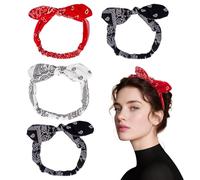 TUONYIS Lot de 4 bandanas élastiques à motif cachemire avec nœud pour femme, oreilles de lapin rétro pour filles et femmes (multicolore, taille unique)