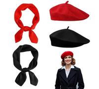 TUONYIS Lot de 4 béret + foulard, ensemble mime français vintage classique, écharpe élégante pour cosplay, fête costumée