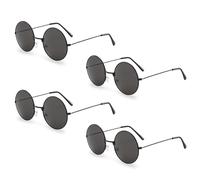 TUONYIS Lot de 4 lunettes de soleil pour homme et femme - Lunettes de soleil tendance pour carnaval - Rétro classique vintage hippie steampunk - Monture en métal - Protection UV400 (noir)