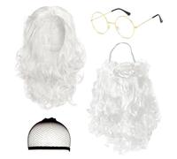 TUONYIS Lot de 4 perruques et barbe de Père Noël filet à cheveux et lunettes de soleil, accessoires de costume de Père Noël pour adultes, costume de Noël, cosplay, fête (4 pièces)