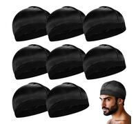 TUONYIS Lot de 8 bonnets ondulés soyeux pour homme, bande élastique, bonnet de nuit, bonnet de douche, doublure élastique fine pour course à pied, cyclisme, unisexe (noir)