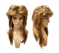 TUONYIS Perruque blonde mulet pour homme des années 80, perruque pour homme adulte, perruque à bascule, perruque pop rock pour homme, perruque longue bouclée, costumes des années 70. (marron)