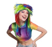 TUONYIS Rétro 80's Multicolore perruque, Perruque Femmes Hommes Carnaval, Rainbow Rock Punk Clown Wig, Arc-en-Ciel d'Explosion de Hérisson, Accessoires de Déguisement de Fête de Cosplay (Multicolore)
