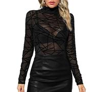Tuopuda Femmes Bodysuit Jumpsuit Combinaisons Sexy Manches Longue, Body en Maille Haut Dentelle Noir Babydoll, Justaucorps String Top Leotard Club Party Bodycon, Nior-2, L