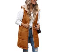 Tuopuda Gilet Femme Doudoune sans Manche Veste Polaire Manteau Automne Hiver Manteaux Zippé Chaud Gilet Long Réversible Sherpa Gilets avec Poches, Brun Clair, XL