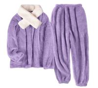 Tuopuda Haut Femme avec Bas de Pyjama 2 pièces, Pull Hiver Polaire Chaud Sweatshirt avec Poche Peignoir, Idee Cadeau Femme Maman Mamie, Violet-2, L