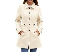 Tuopuda Manteau Femme Mi-Long Cintré à Boutonnage Simple Col à Revers | Coupe cintrée, boutons, poches obliques, pour bureau, trajet, voyage et quotidien, automne hiver printemps