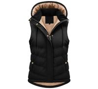 Tuopuda Manteau Femme sans Manche, Veste sans Manche Polaire Chaud Automne Hiver Gilet sans Manche à Capuche Amovible Hooded Coat Zippée Waistcoat avec Poches Slim Fit, Noir, S