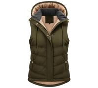 Tuopuda Manteau Femme sans Manche, Veste sans Manche Polaire Chaud Automne Hiver Gilet sans Manche à Capuche Amovible Hooded Coat Zippée Waistcoat avec Poches Slim Fit, vert armée, XXL