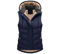 Tuopuda Manteau Femme sans Manche, Veste sans Manche Polaire Chaud Automne Hiver Gilet sans Manche à Capuche Amovible Hooded Coat Zippée Waistcoat avec Poches Slim Fit, Marine, XL