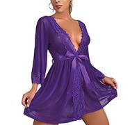 Tuopuda Nuisette Sexy Femme Sensuelle Dentelle Chemises de Nuit sous Vetements Feminins Chemise en Maille Bridal Mini Robe Babydoll Deshabillés Sleepwear Ensembles de Nuisettes, Violet, S