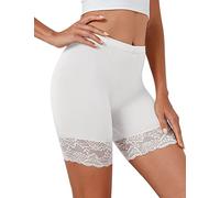 Tuopuda Shorty Cycliste Femme Panty Anti Frottement, Short sous Robe Jupe Caleçons Courts Dentelle Legging Courts Boxer Culottes sous-Vêtement Été Yoga Fitness Jogging Danse Course, Blanc, L