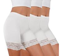 Tuopuda Shorty Cycliste Femme Panty Anti Frottement, Short sous Robe Jupe Caleçons Courts Dentelle Legging Courts Boxer Culottes sous-Vêtement Été Yoga Fitness Jogging Danse Course, Blanc*3, S