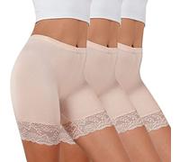 Tuopuda Shorty Cycliste Femme Panty Anti Frottement, Short sous Robe Jupe Caleçons Courts Dentelle Legging Courts Boxer Culottes sous-Vêtement Été Yoga Fitness Jogging Danse Course, Beige*3, S