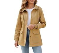 Tuopuda Veste Femme mi Saison Parka en Coton avec Capuche Printemps Automne | 100% Coton, Capuche Amovible, Taille Ajustable, 5 Poches, Fermeture Éclair, Pour Les Trajets Voyages Sorties Quotidiennes