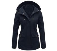 Tuopuda Veste Printemps Femme Parka Mi Saison Multi-Poches à Manches Longues Saharienne Manteaux à Capuche Fermeture Éclair Vêtement d'extérieur Coupe-Vent Idee Cadeau, Marine, XL