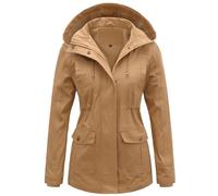 Tuopuda Veste Printemps Femme Parka Mi Saison Multi-Poches à Manches Longues Saharienne Manteaux à Capuche Fermeture Éclair Vêtement d'extérieur Coupe-Vent Idee Cadeau, kaki, L