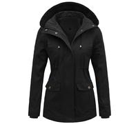 Tuopuda Veste Printemps Femme Parka Mi Saison Multi-Poches à Manches Longues Saharienne Manteaux à Capuche Fermeture Éclair Vêtement d'extérieur Coupe-Vent Idee Cadeau, Noir, L