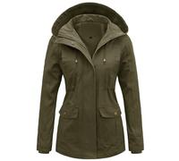 Tuopuda Veste Printemps Femme Parka Mi Saison Multi-Poches à Manches Longues Saharienne Manteaux à Capuche Fermeture Éclair Vêtement d'extérieur Coupe-Vent Idee Cadeau, vert armée, M
