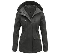 Tuopuda Veste Printemps Femme Parka Mi Saison Multi-Poches à Manches Longues Saharienne Manteaux à Capuche Fermeture Éclair Vêtement d'extérieur Coupe-Vent Idee Cadeau, Gris, XXL