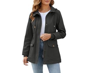 Tuopuda Veste Printemps Femme Parka Mi Saison Multi-Poches à Manches Longues Saharienne Manteaux à Capuche Fermeture Éclair Vêtement d'extérieur Coupe-Vent Idee Cadeau, Gris, XXL