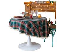 TUOYDJA Nappe de Noël Nappe décorative de Noël à Carreaux avec Pompons, Rouge et Verte, for la décoration de la Maison, des fêtes et des Repas(DM14,Round 140cm)