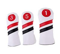 TUOYDJA ProtèGe-TêTe De Golf Golf Club Bois Headcovers Pilote Hybride en Cuir PU Cache-Set Protector Housses De TêTe De Golf(3Pcs White Set)