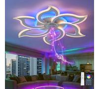 TuoyuanW Plafonnier en RGB Lustre en Fleur Enceinte Bluetooth Télécommande APP Minuterie Dimmable Lumiere Plafond 3 Températures de Couleur Veilleuse et Fonction Mémoire pour Chambre à Coucher, Blanc