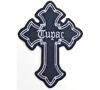 Tupac - Rock Off officially licensed products 2Pac Tupac Patch Cross Logo Nouveau Officiel Noir Embroidered Woven Iron On Size Accessory Size