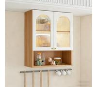 TUPAFJU Armoire Murale en Bois avec Porte vitrée, Meuble de Rangement pour Salle de Bain, Armoire à Pharmacie, présentoir Mural, Organisateur d'ustensiles de Cuisine, pour Garage(Wood,80cm/31.4in)