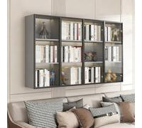 TUPAFJU Armoire Murale fabriquée à la Main avec Porte vitrée, étagères de Rangement pour Livres en Bois, présentoir Mural, Organisateur d'ustensiles de Cuisine(Triple-Layered Gray,160cm/62.9in)