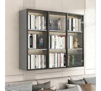 TUPAFJU Armoire Murale fabriquée à la Main avec Porte vitrée, étagères de Rangement pour Livres en Bois, présentoir Mural, Organisateur d'ustensiles de Cuisine(Triple-Layered Gray,120cm/47.2in)