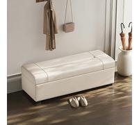 TUPAFJU Banc de Rangement en Cuir Blanc, Banc de Bout de lit avec Espace de Rangement, Tabouret Repose-Pieds rembourré et Coffre à couvertures pour Chambre à Coucher(Pearl White,100cm/39.4in)