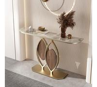 TUPAFJU Console décorative Moderne en Fer avec Plateau en Pierre, Pied de Table en Forme de Feuille, Table étroite derrière Le canapé, pour entrée, Couloir, Salon(A,100cm/39.3in)