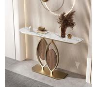 TUPAFJU Console décorative Moderne en Fer avec Plateau en Pierre, Pied de Table en Forme de Feuille, Table étroite derrière Le canapé, pour entrée, Couloir, Salon(C,150CM/59in)