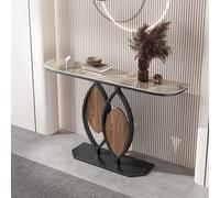 TUPAFJU Console décorative Moderne en Fer Noir avec Plateau en Pierre, Pied de Table en Forme de Feuille, Table étroite derrière Un canapé, pour entrée, Couloir, Salon(C,80cm/31.4in)