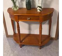 TUPAFJU Table basse d'entrée en bois massif avec tiroirs et étagère ouverte, console moderne, table semi-circulaire pour salon, couloir, entrée(Light Walnut,100 cm/39,3 pouces)