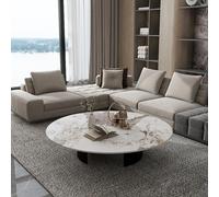 TUPAFJU Table Basse Ronde Moderne en Verre pour Salon, Table Basse avec Plateau en Ardoise, Gris foncé, Blanc, pour Bureau(B,90cm)