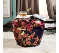 TUPAFJU Tabouret de Jardin décoratif en céramique émaillée, Motif Oiseaux Fleuris à la Main, Style Tambour Chinois, idéal pour Salon, Balcon ou Jardin.(F)