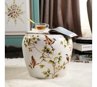 TUPAFJU Tabouret de Jardin décoratif en céramique émaillée, Motif Oiseaux Fleuris à la Main, Style Tambour Chinois, idéal pour Salon, Balcon ou Jardin.(A)