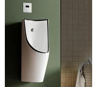 TUPAFJU Urinoir Mural Commercial en céramique pour Hommes, avec Chasse d'eau Automatique à capteur, urinoir Anti-éclaboussures pour Une Utilisation Nocturne(Black,Concealed sensors)