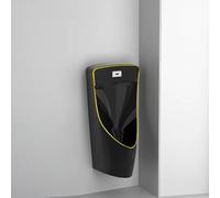 TUPAFJU Urinoir Mural en céramique Noire pour Hommes - Modèle Intelligent à détection Automatique, Anti-débordement et Anti-éclaboussures, avec Chasse d'eau Automatique(Gold)