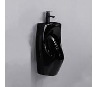 TUPAFJU Urinoir Mural en céramique pour Hommes, Anti-Fuite, avec lavabo et Robinet, pour l'extérieur, pour Salle de Bain, hôtel, Garage, Bar(Black)