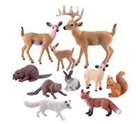 TUPARKA 10 Morceaux d'animaux de la forêt, Figurine en Bois Miniature Figurine écureuil, Lapin, Renard, Mouton, Castor, fête d'anniversaire du cerf des Bois, baptême de bébé, gâteau de fête de Noël