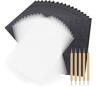 TUPARKA 150 feuilles de papier carbone et papier calque avec 5 pièces de stylos à embosser, des outils de stylet, du papier de transfert de carbone noir pour le traçage sur bois