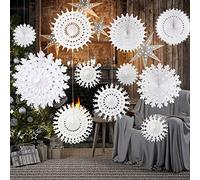 TUPARKA 16 Pcs Papier Blanc De Noël Flocon De Neige Décorations Papier Flocons De Neige Suspendus Décoration Hiver De Noël Mariage Baptême Décorations, Assort Taille