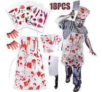 TUPARKA 18 Pcs Costume Halloween Décorations, Chef Sanglant De Boucher Tablier Costumes Halloween Partie De Zombie Effrayant maculé de Sang