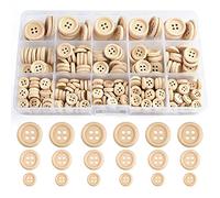 TUPARKA 255 PCS Boutons En Bois Mixte Taille En Bois Naturel Forme Ronde Bouton Pour Couture Artisanat Décorations 10mm 15mm 20mm